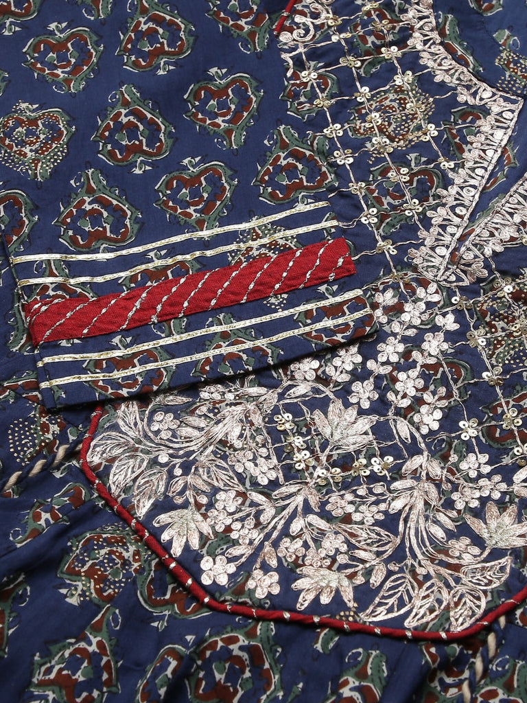 Women's Blue Cotton Anarkali Kurta