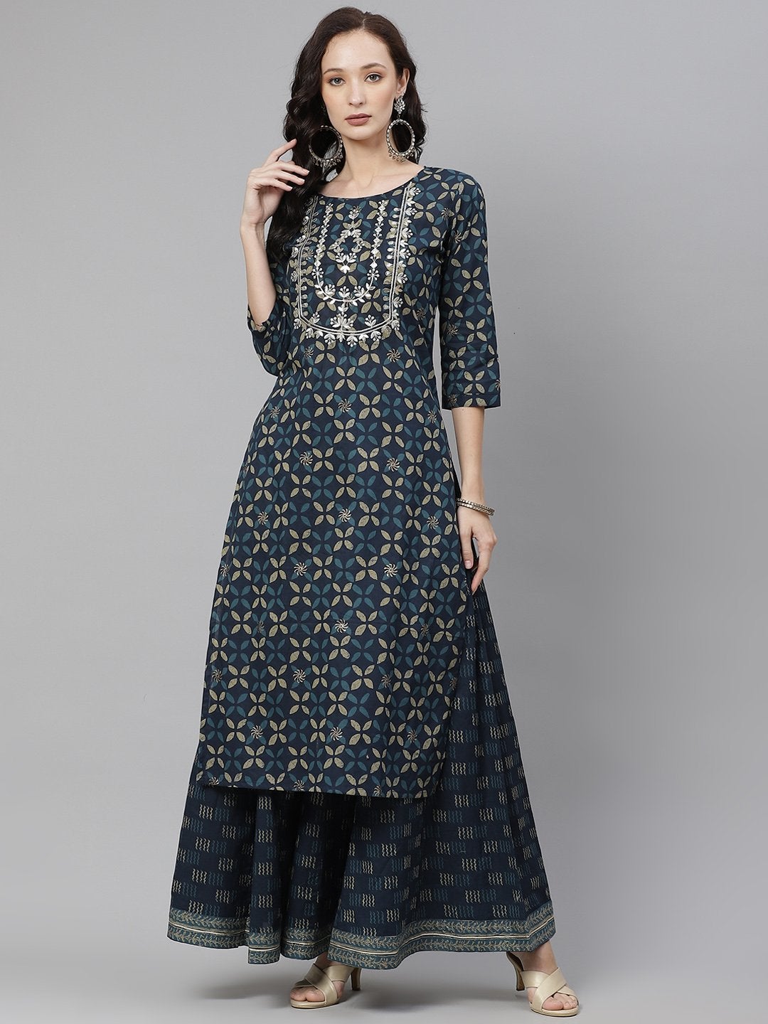 Women's Indiogo blue Kurta Set With Palazzo