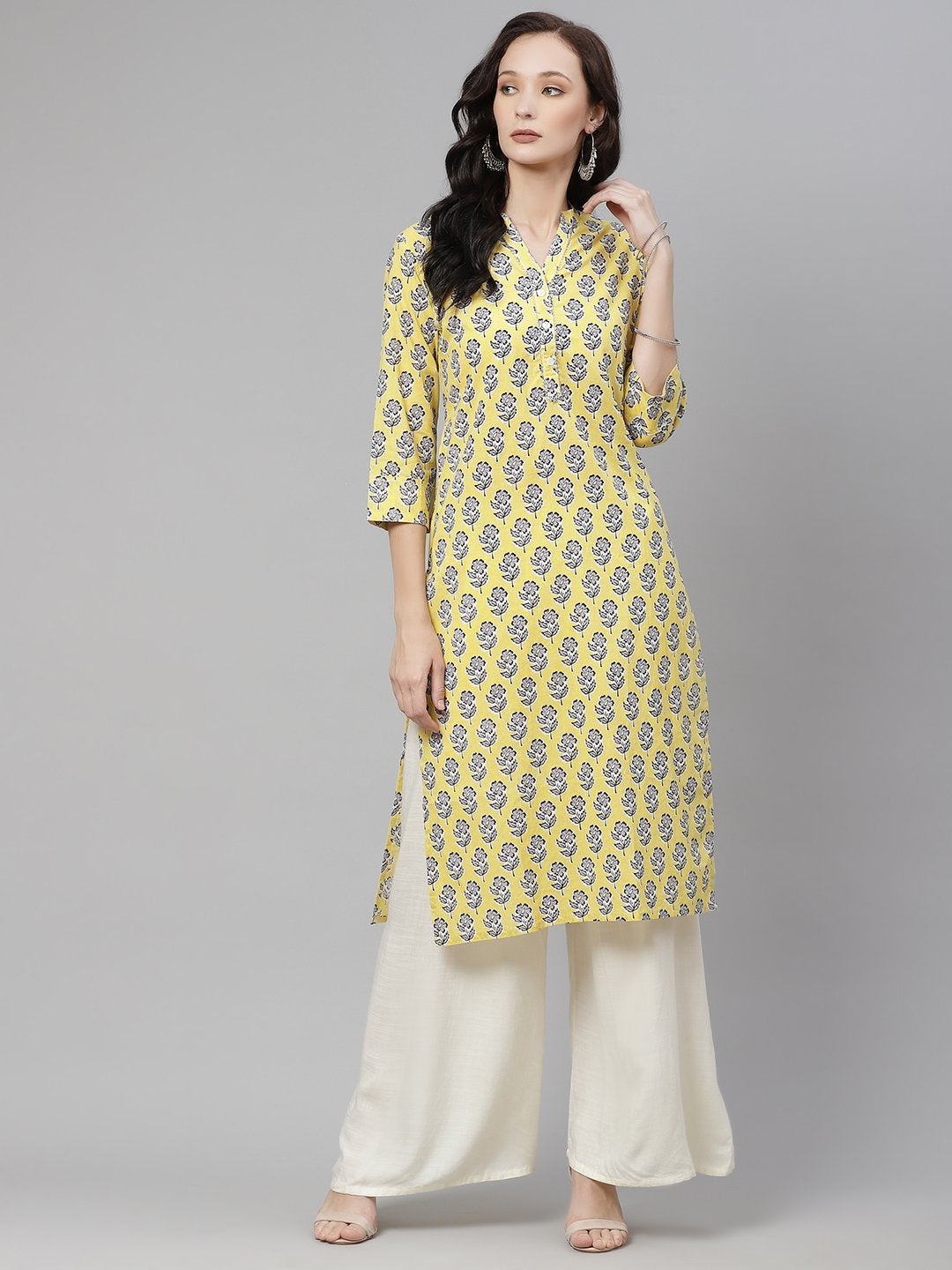 Women's Yellow Cotton Straight Kurta