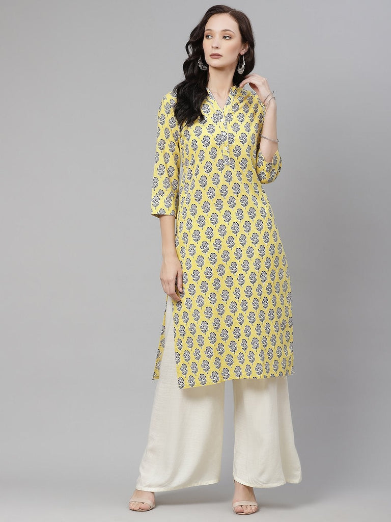 Women's Yellow Cotton Straight Kurta