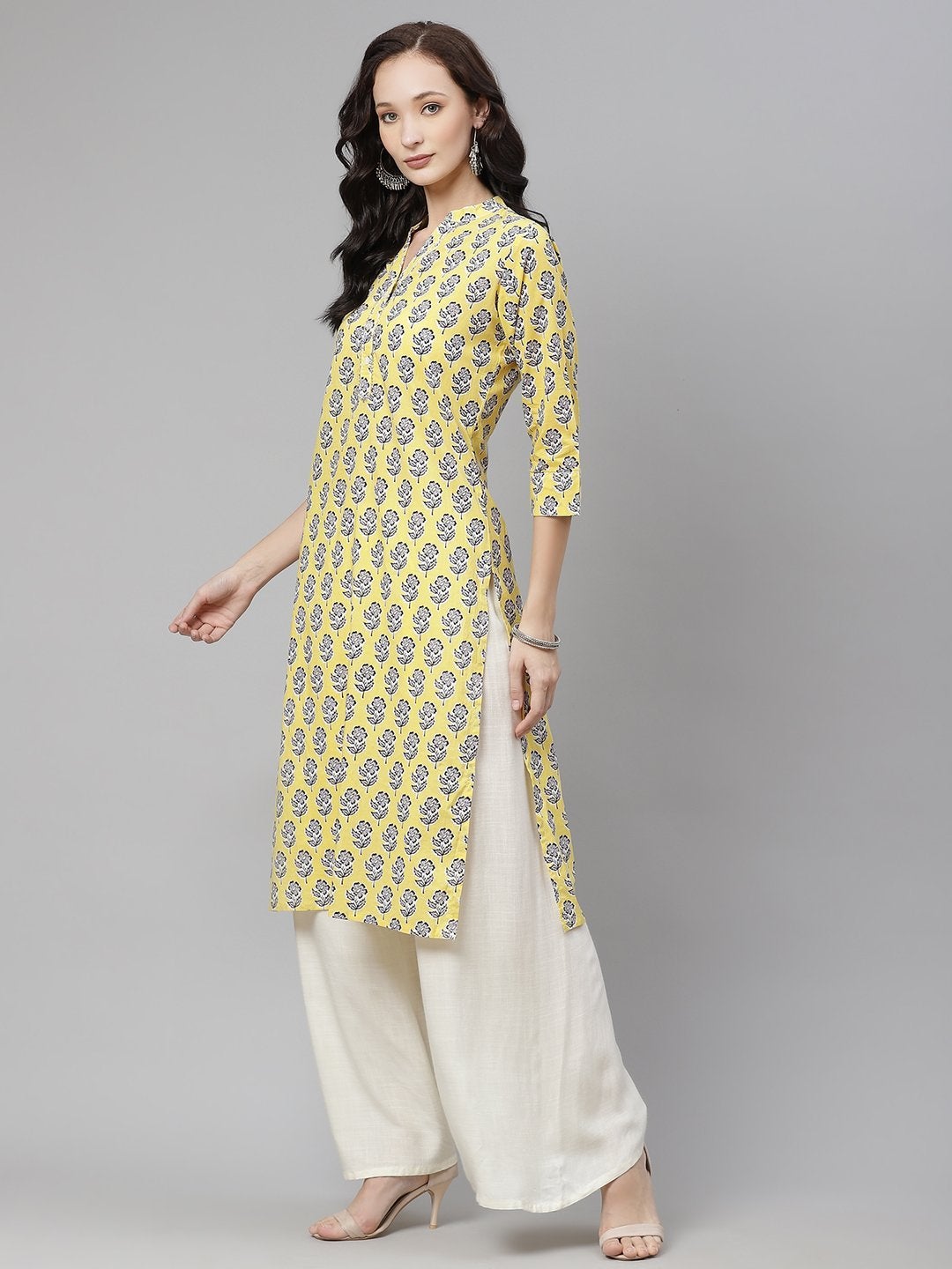 Women's Yellow Cotton Straight Kurta