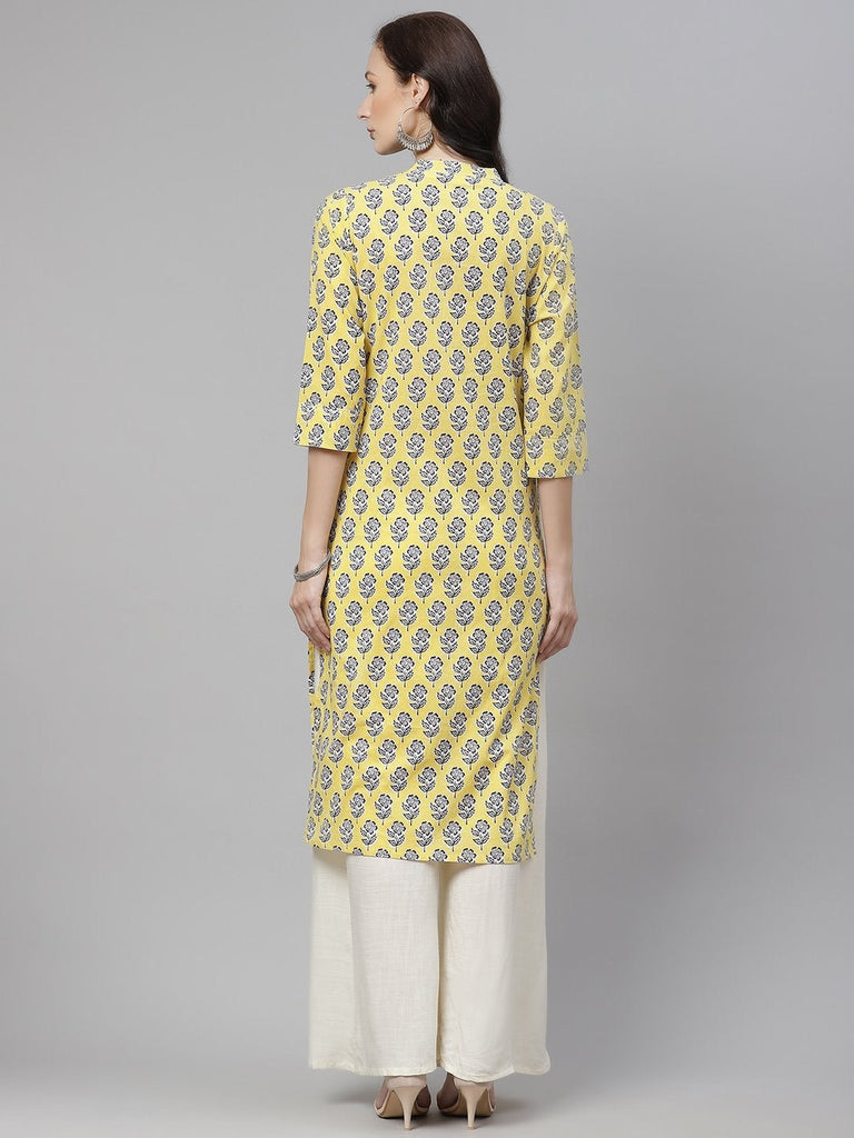 Women's Yellow Cotton Straight Kurta