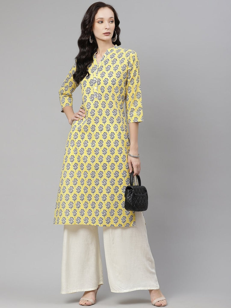 Women's Yellow Cotton Straight Kurta