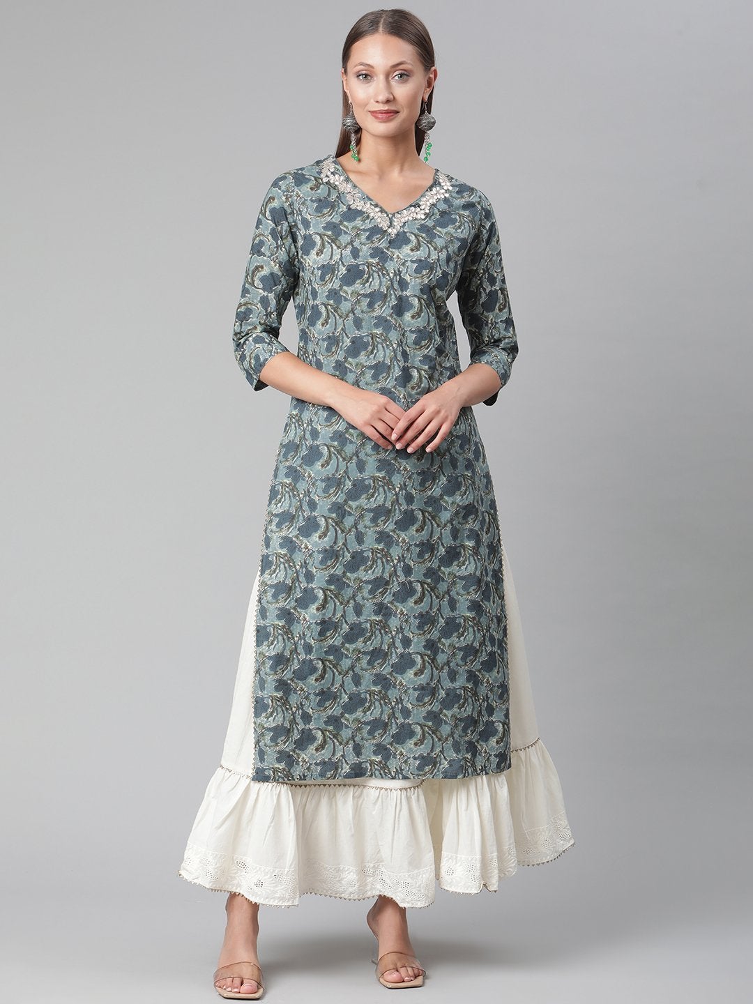 Women's Blue Cotton Kurta With Skirt - Divena