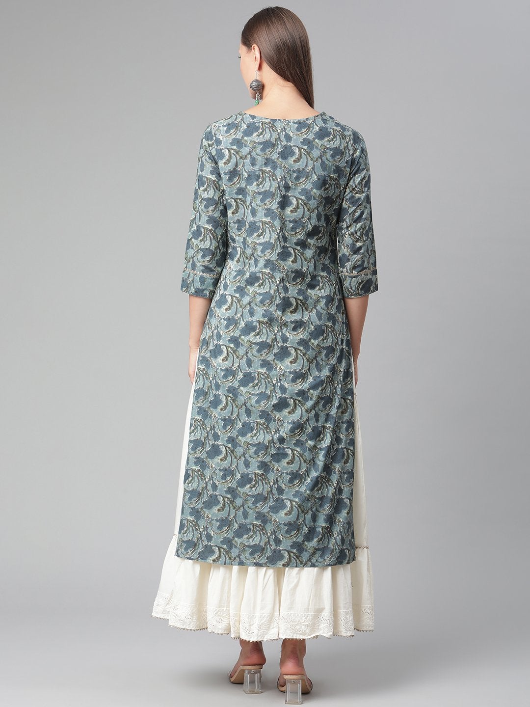 Women's Blue Cotton Kurta With Skirt  - Wahenoor