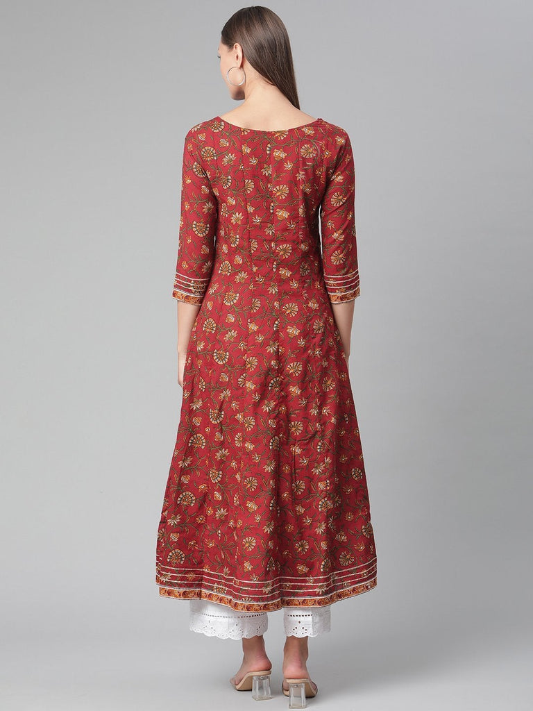 Women's Red Flaired Cotton Anarkali Kurta