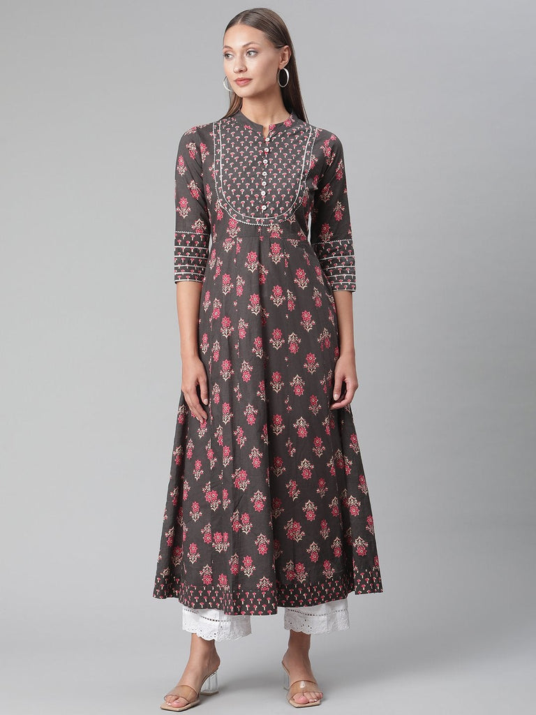 Women's Brownish Black Anarkali Kurta