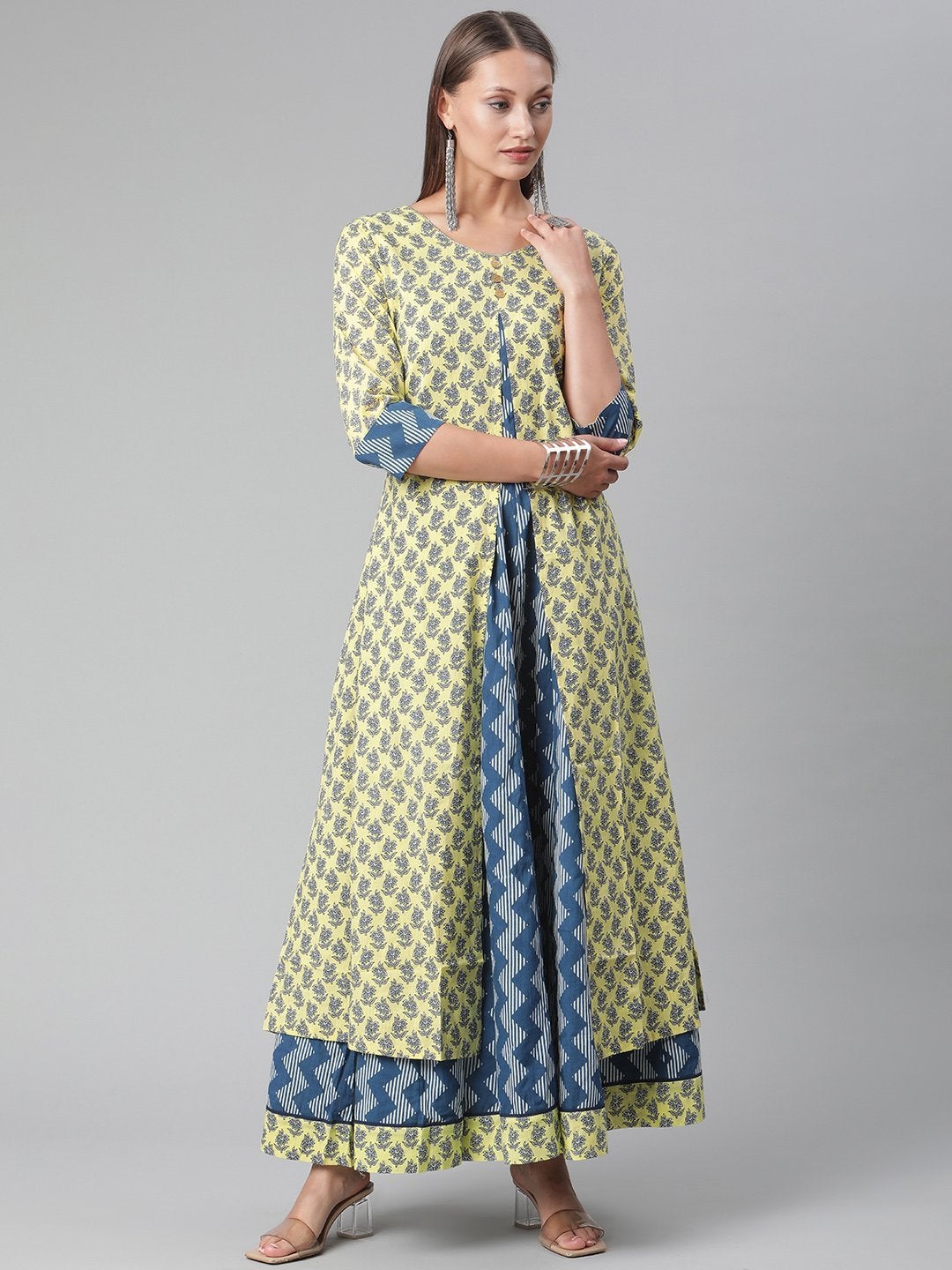 Women's The Dressify Yellow Shurg Style Cotton kurta with Skirt - Divena