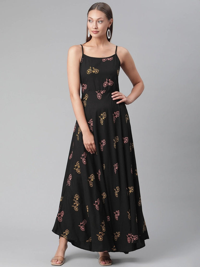 Women's Black Rayon Long Dress