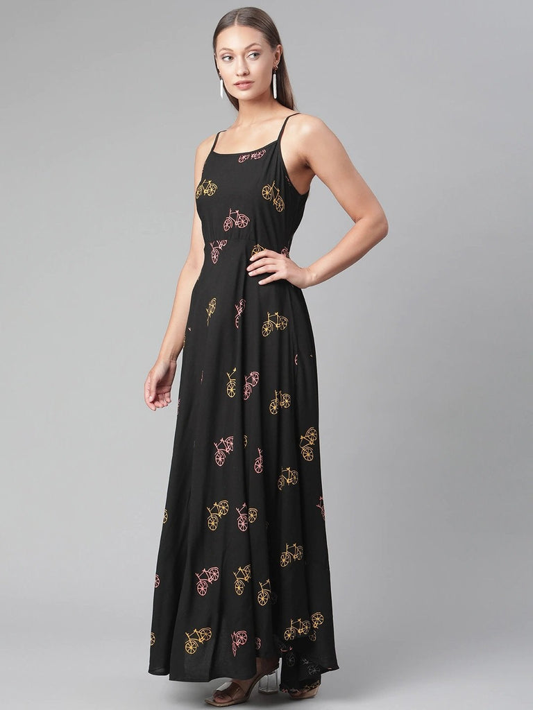 Women's Black Rayon Long Dress