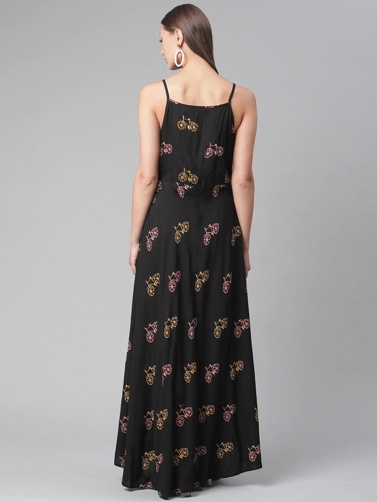 Women's Black Rayon Long Dress