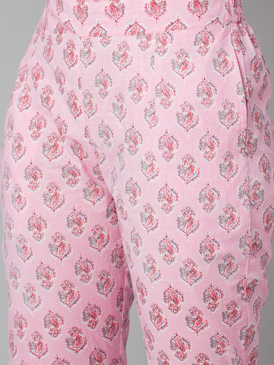 Women's Pink Floral Printed Cotton Kurta Pant Set - Noz2Toz