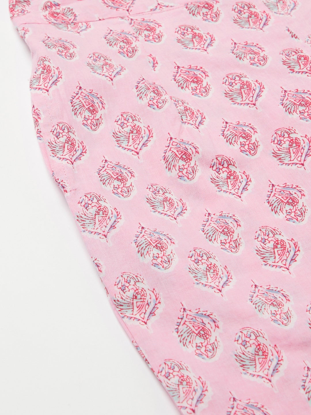 Women's Pink Floral Printed Cotton Kurta Pant Set - Wahenoor