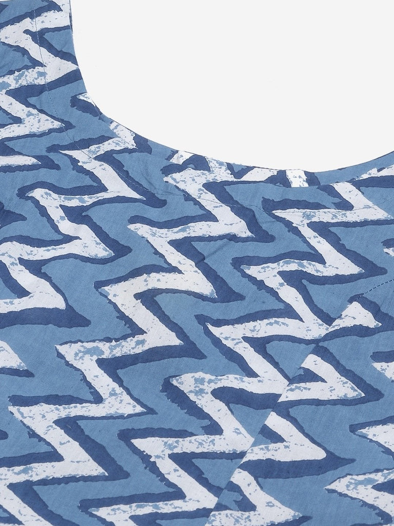 Women's Blue Knee Length Cotton Dress