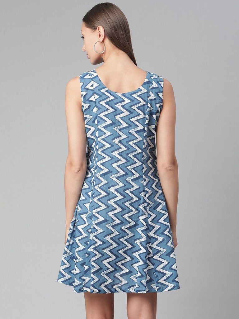 Women's Blue Knee Length Cotton Dress
