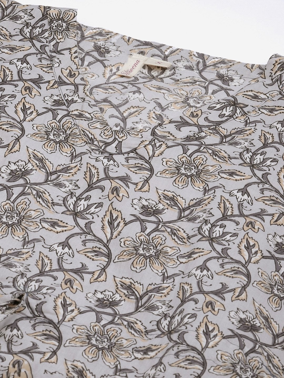 Women's Grey Floral Cotton Kaftan - Divena