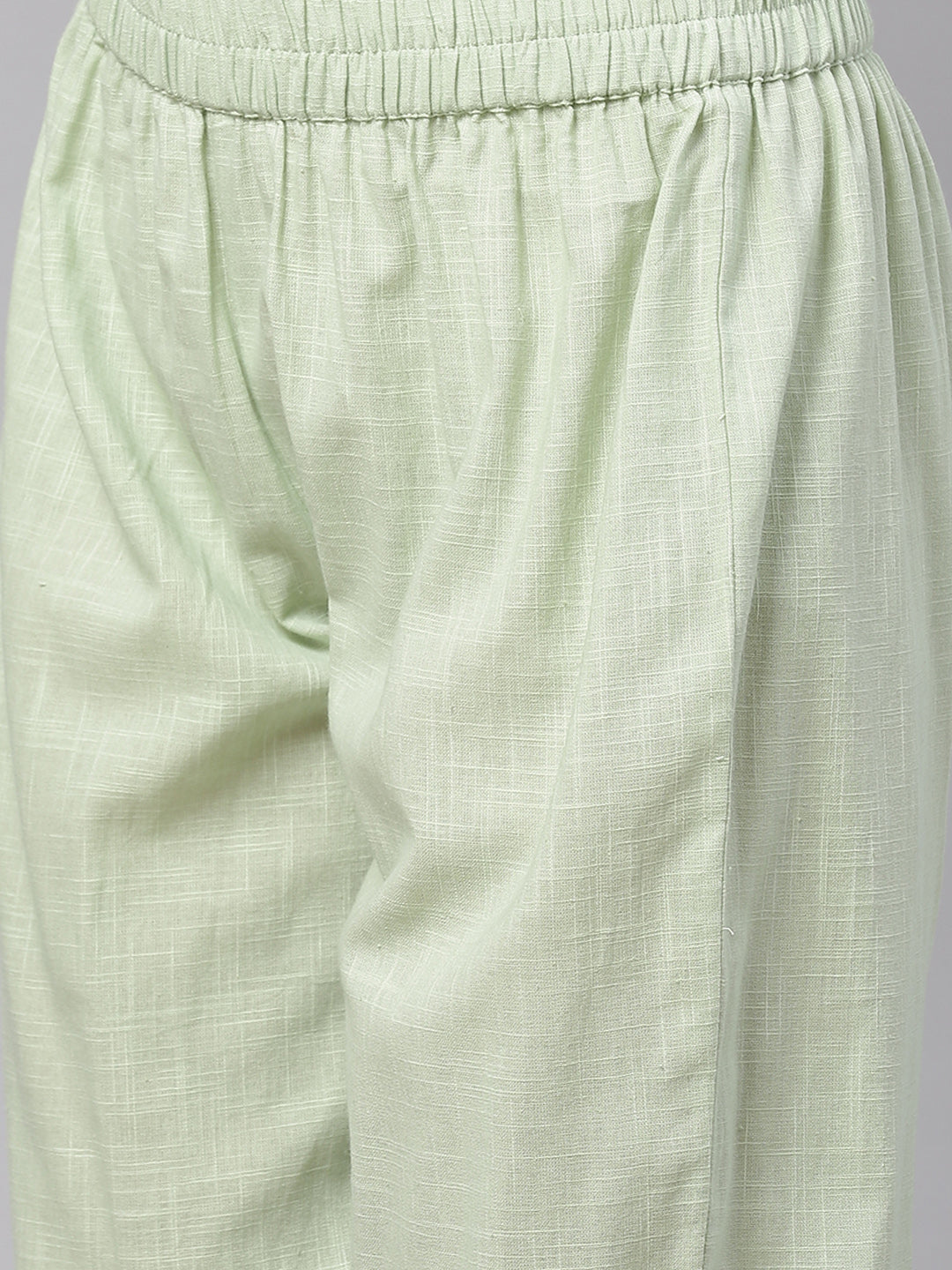 Women's Pastel Green Flaired Cotton Kurta With Pants - Noz2Toz
