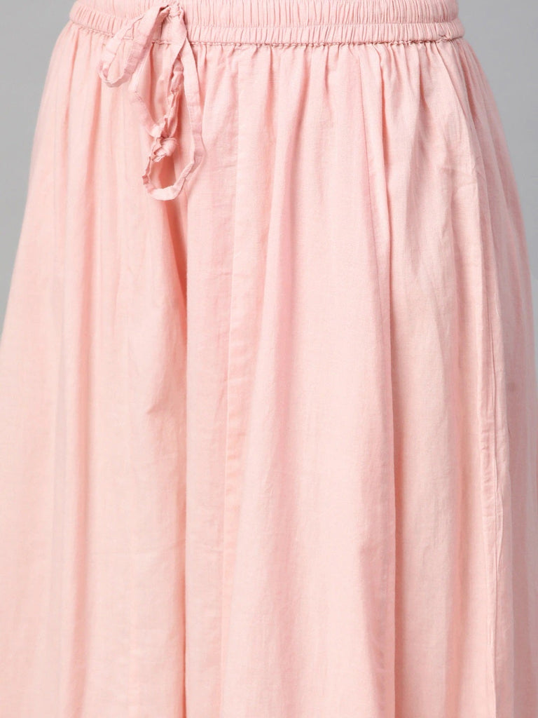 Women's Pastel Blue Floral Anarkali Cotton Kurta Palazzo Set With Dupatt