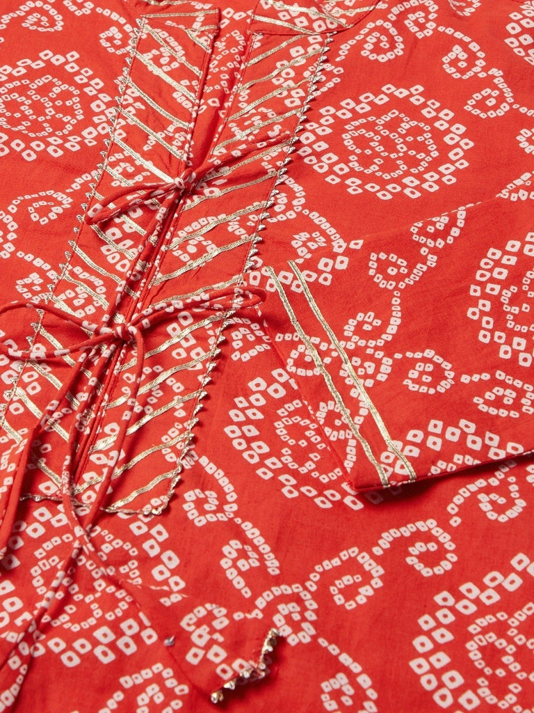 Women's Red Bandhej Straight Kurta