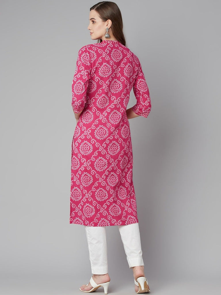 Women's Pink Bandhej Straight Kurta