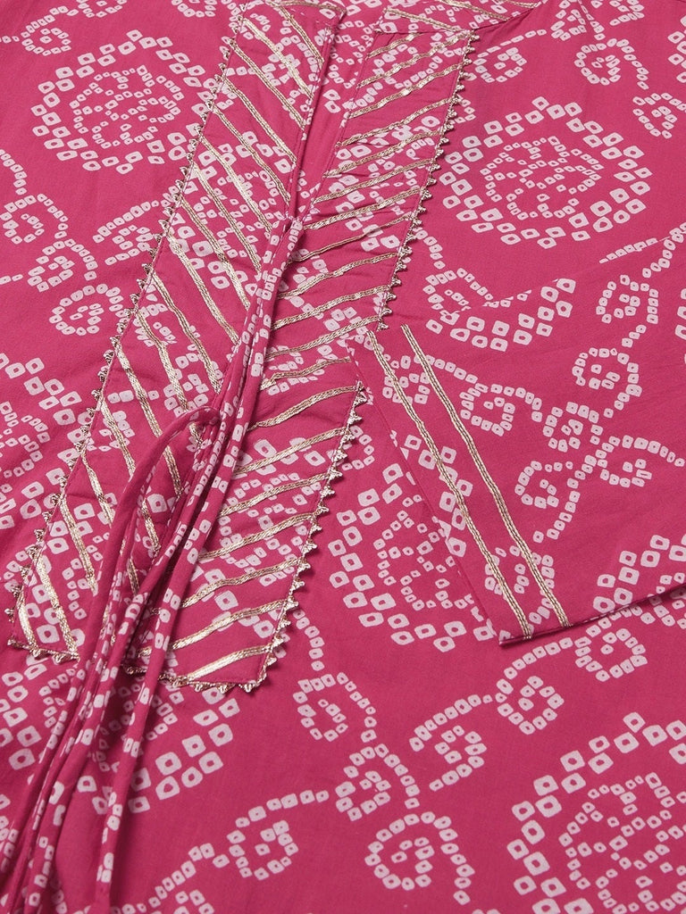 Women's Pink Bandhej Straight Kurta