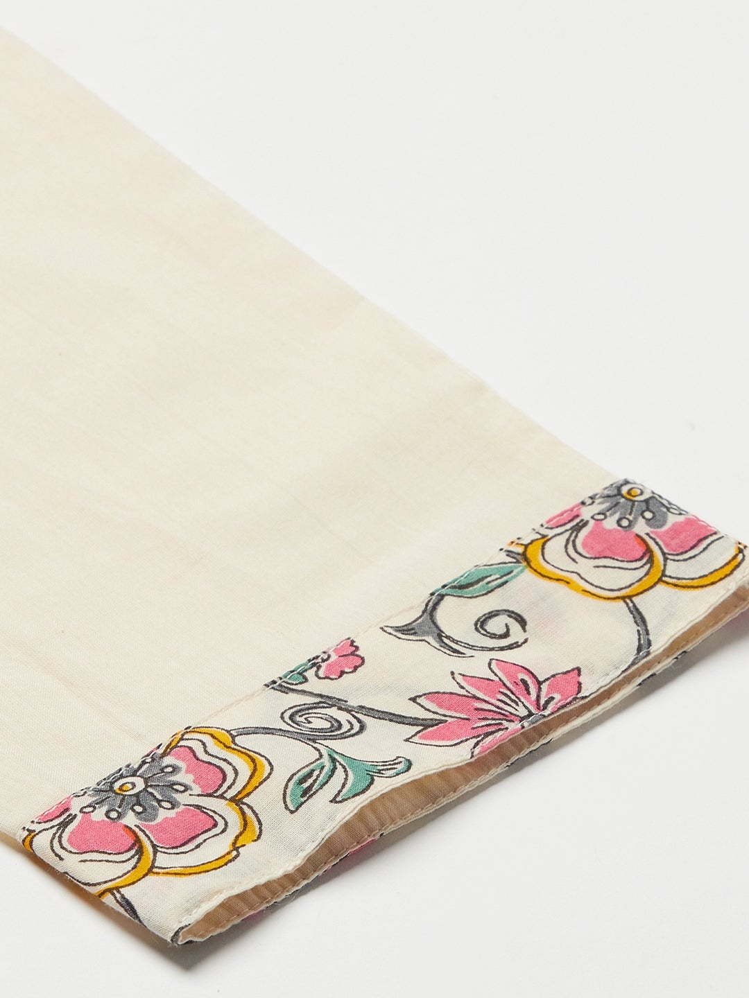 Women's Cream Floral Printed Cotton Kurta Pant Set - Wahenoor