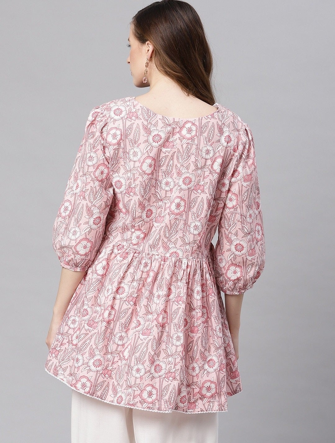 Women's Baby Pink Cotton Peplum Top