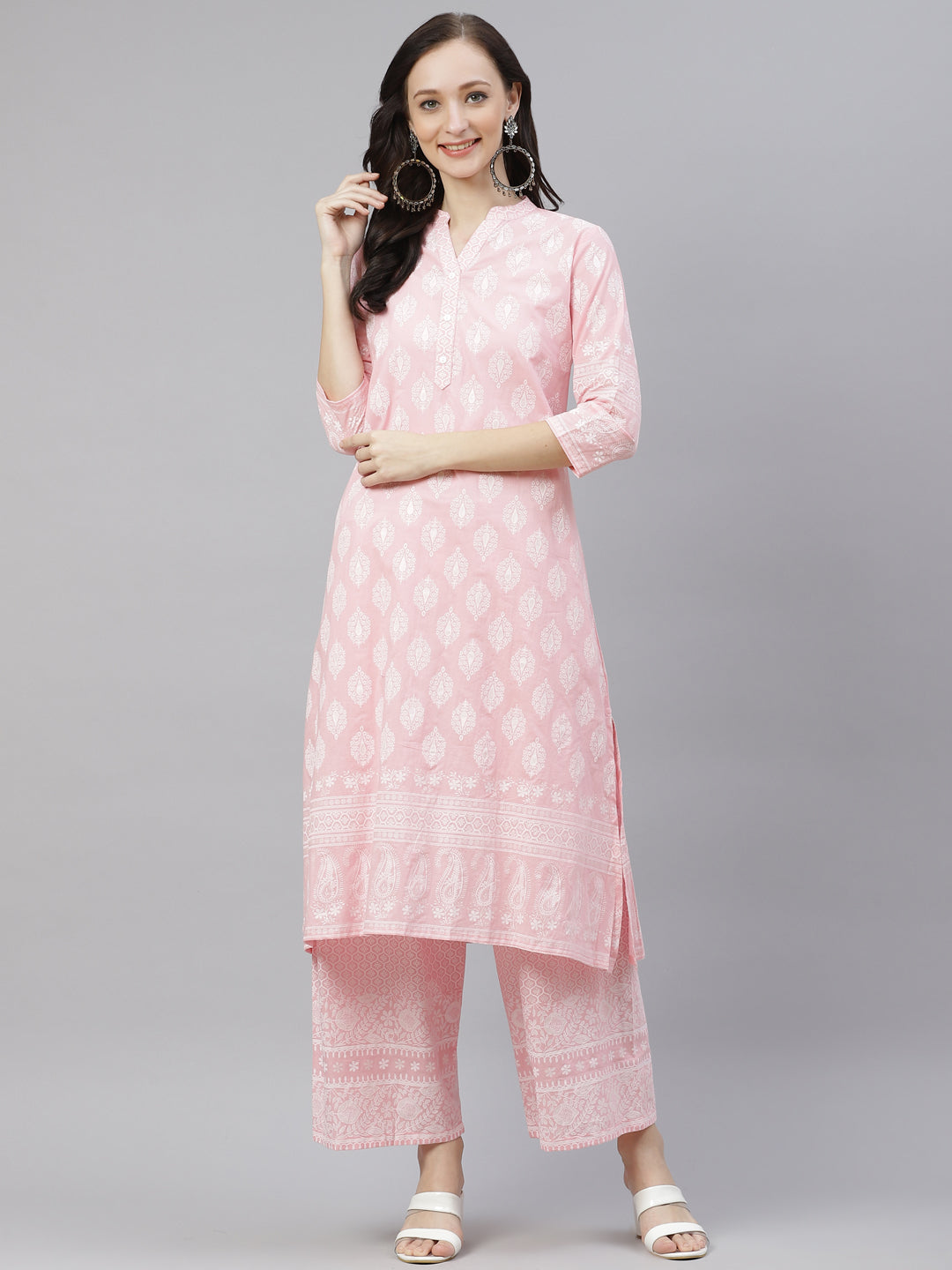 Women's Baby Pink Cotton Kurta Palazzo  Se