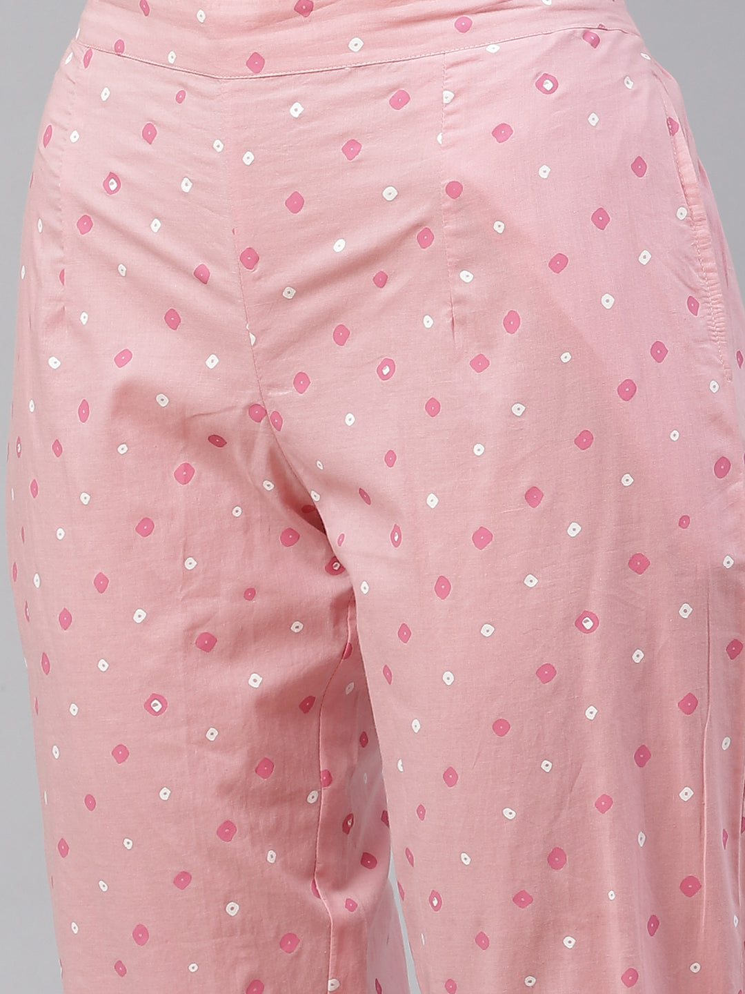 Women's Pink Cotton A-Line Kurta Pant Set With Dupatta - Noz2Toz