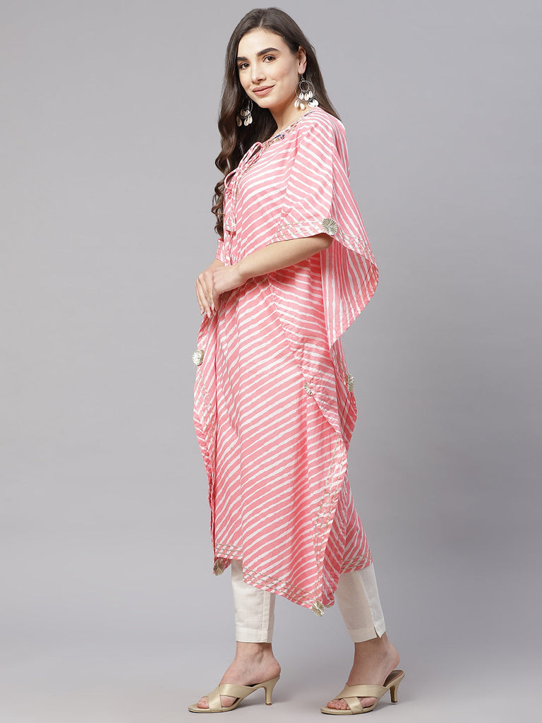 Women's Baby Pink Cotton Laheriya Kafta