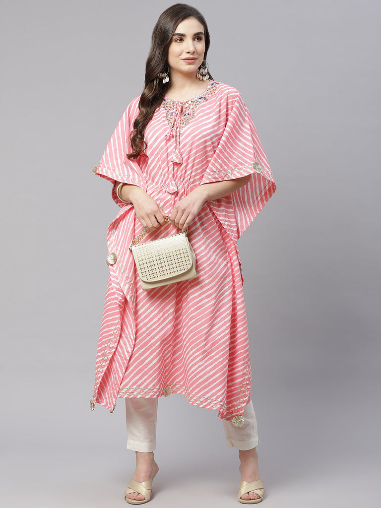 Women's Baby Pink Cotton Laheriya Kafta