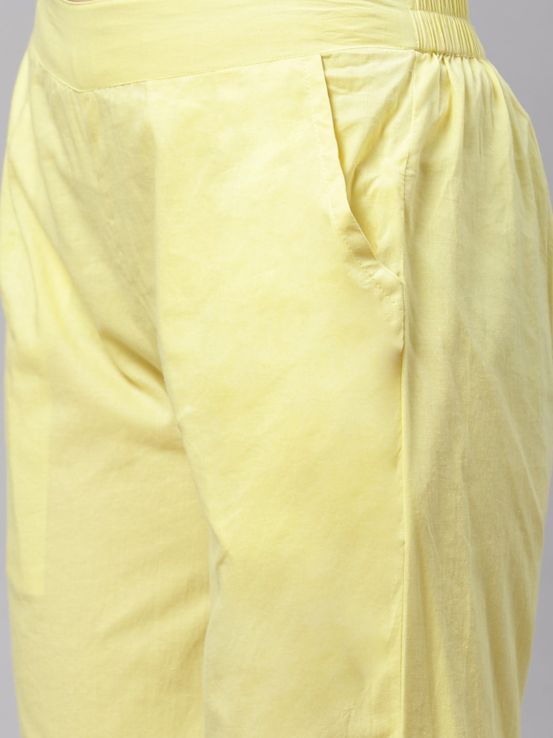 Women's Yellow Cotton Straight Kurta Pant Set With Dupatta - Wahenoor