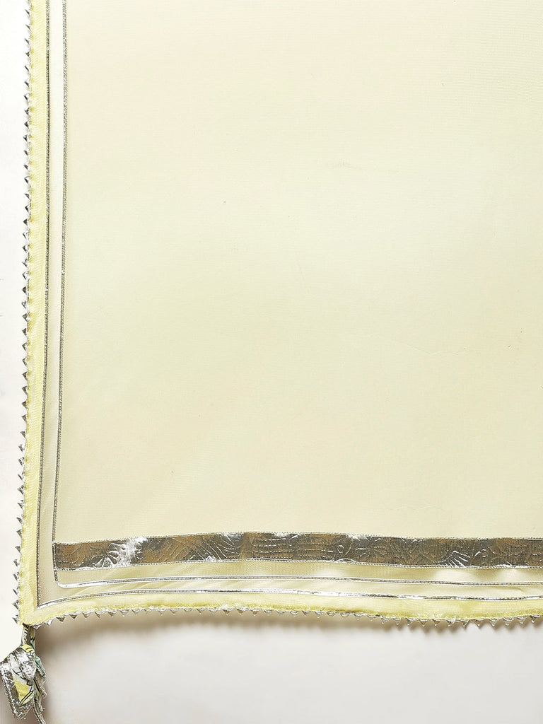 Women's Yellow Cotton Straight Kurta Pant Set With Dupatta