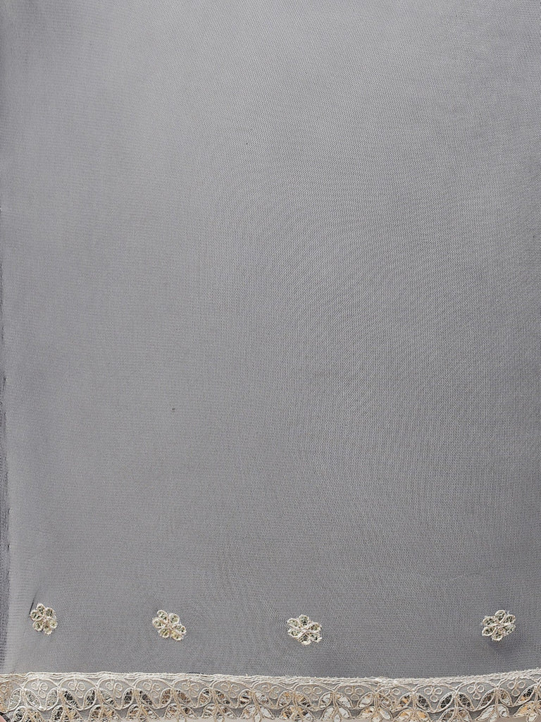 Women's Royal Blue Velvet Hand Work Kurta Pant With Net Dupatta Set