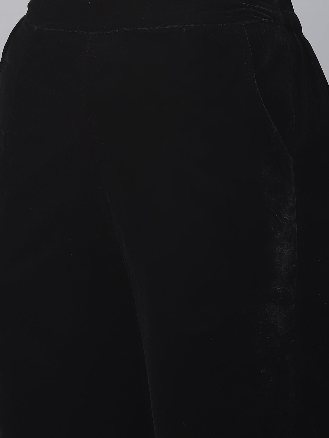 Women's Black Velvet Hand Work Kurta Pant With Net Dupatta Set