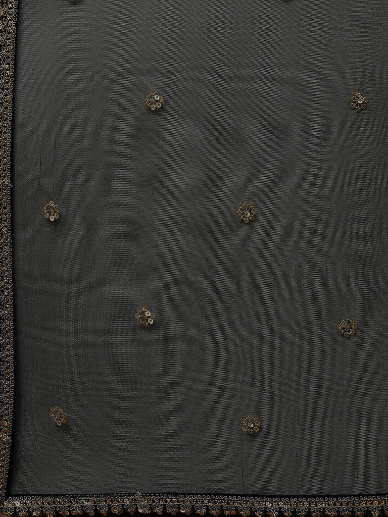 Women's Black Velvet Hand Work Kurta Pant With Net Dupatta Set