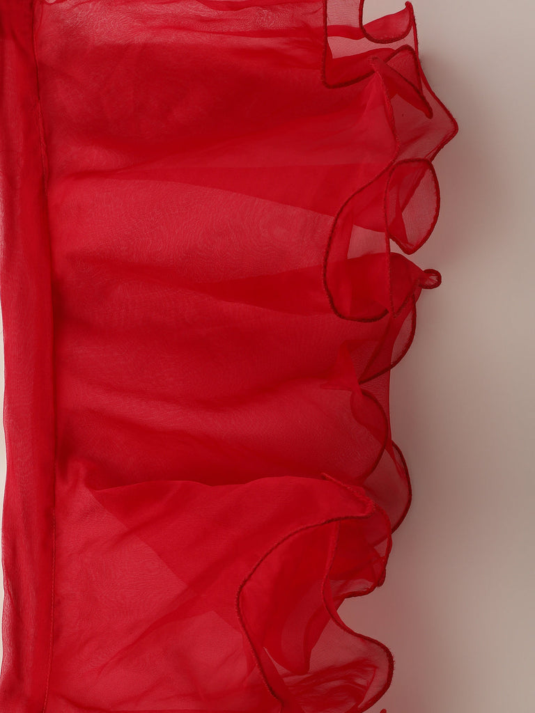 Women's Maroon Plain Velvet Bead Work Embroidered Kurta Set With Organza Dupatta