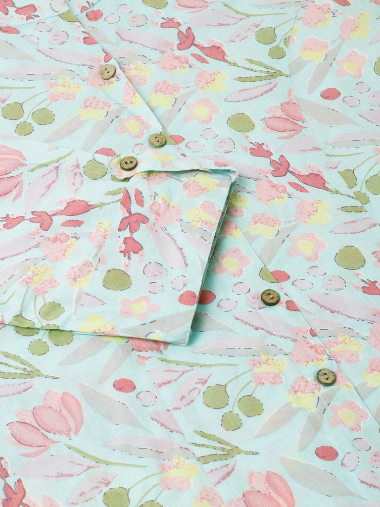 Women's Sky Blue Printed Cotton Regular Fit Top