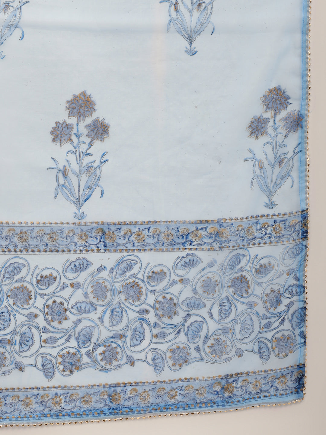 Women's Sky Blue Floral Printed Organza Anarkali Kurta Dupatta Set With Cotton Lining - Noz2Toz