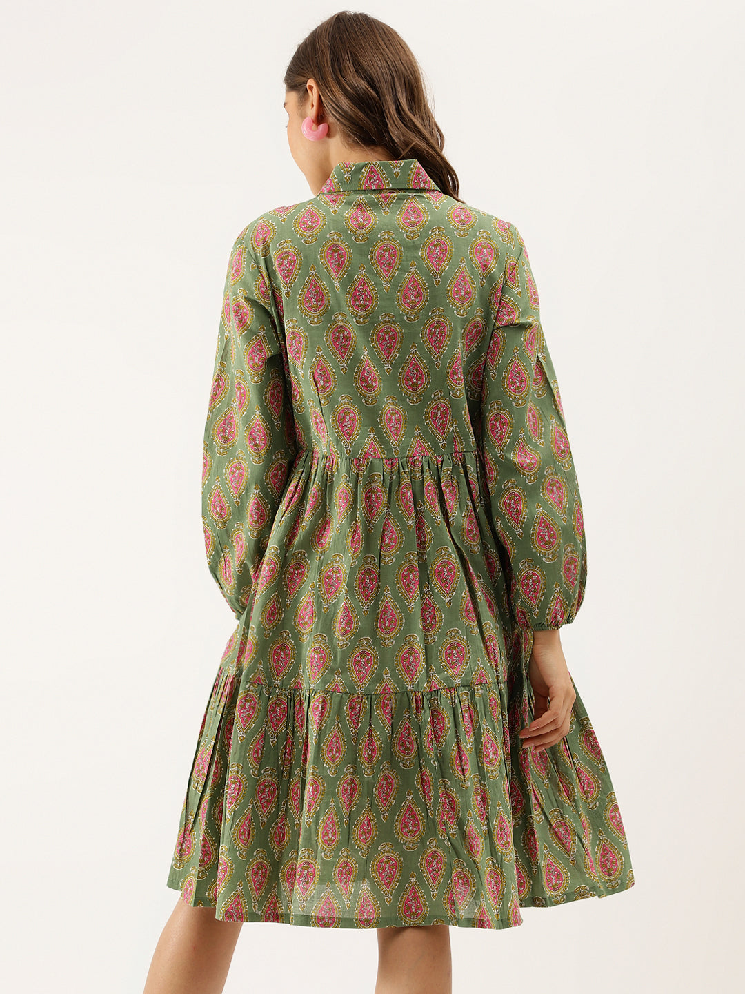 Women's Green Paisley Printed Cotton Dress