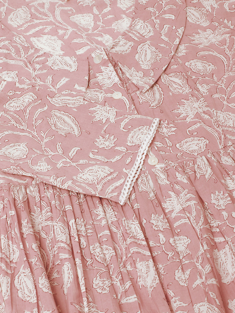 Women's Lavender Floral Printed Cotton Ethnic Dress