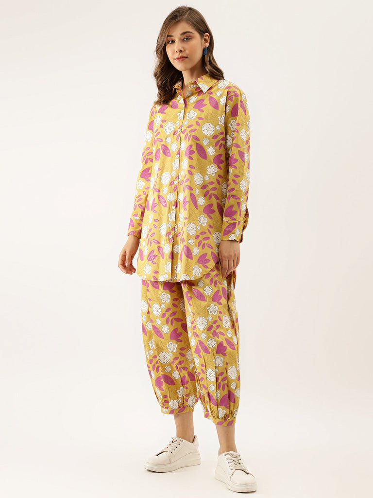 Women's Mustard Floral Print Cotton Co-Ord Set