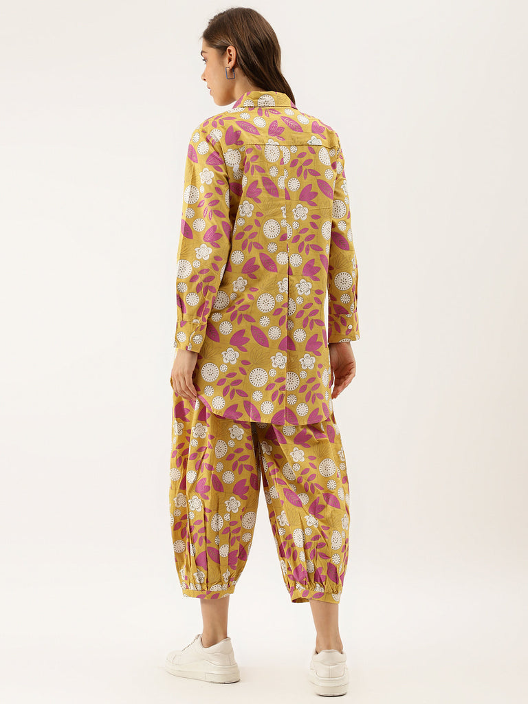 Women's Mustard Floral Print Cotton Co-Ord Set