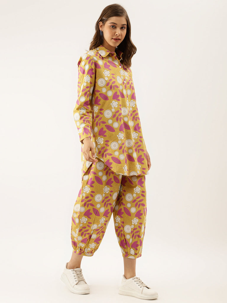 Women's Mustard Floral Print Cotton Co-Ord Set