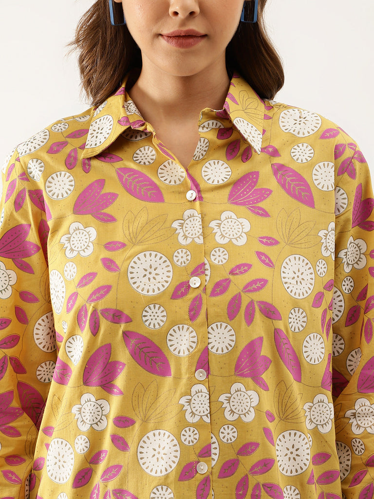 Women's Mustard Floral Print Cotton Co-Ord Set