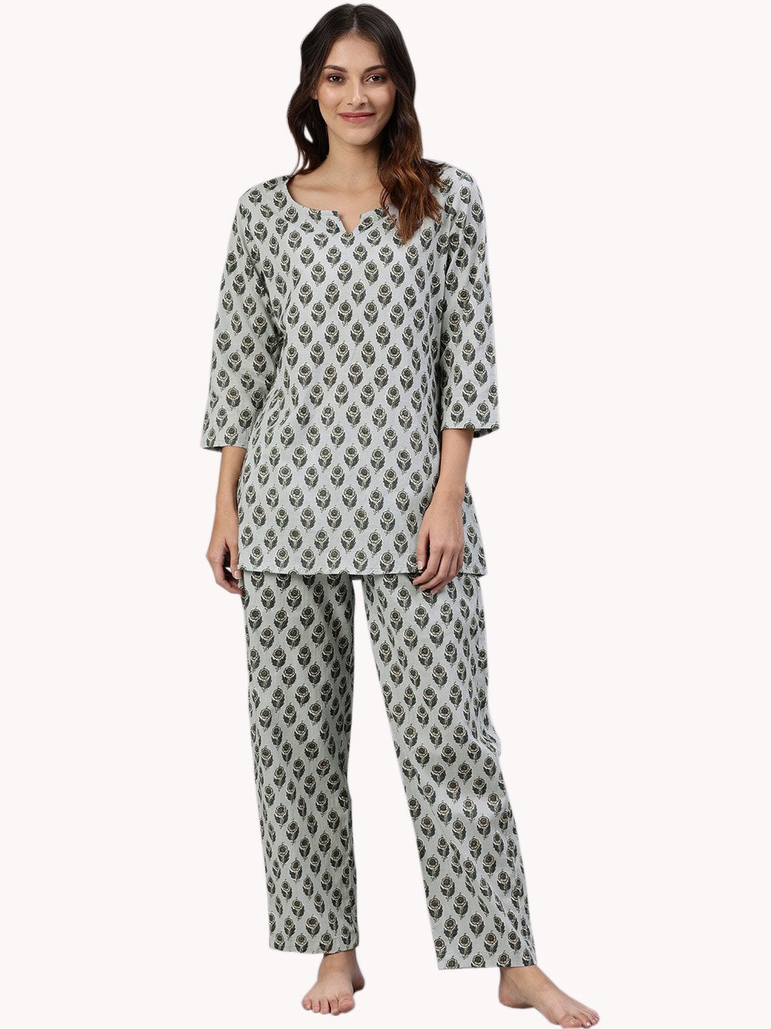 Women's Grey Color Cotton Loungewear/Nightwear - Divena
