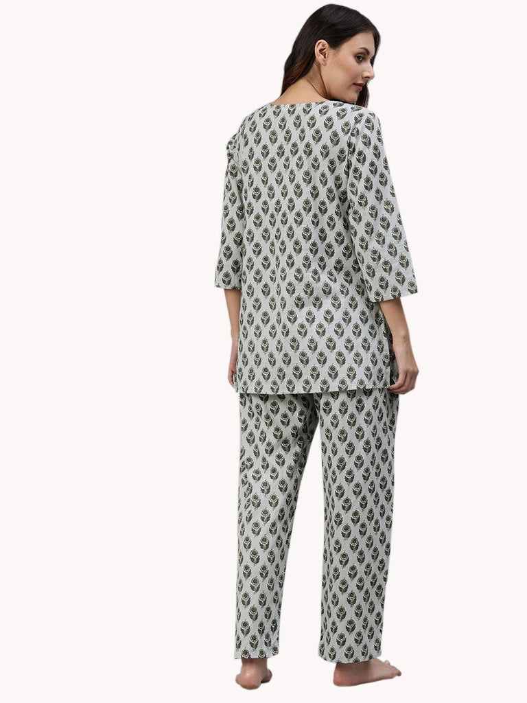 Women's Grey Color Cotton Loungewear/Nightwear