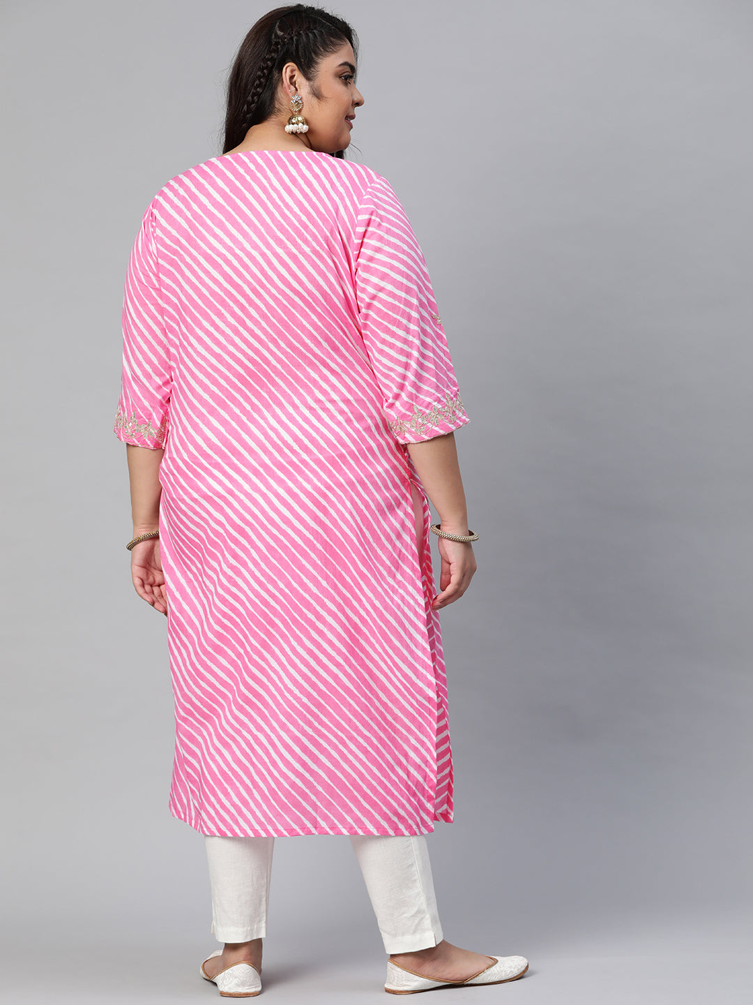 Women's Pink Lahariya Cotton Gota Patti Straight Kurta - Wahenoor