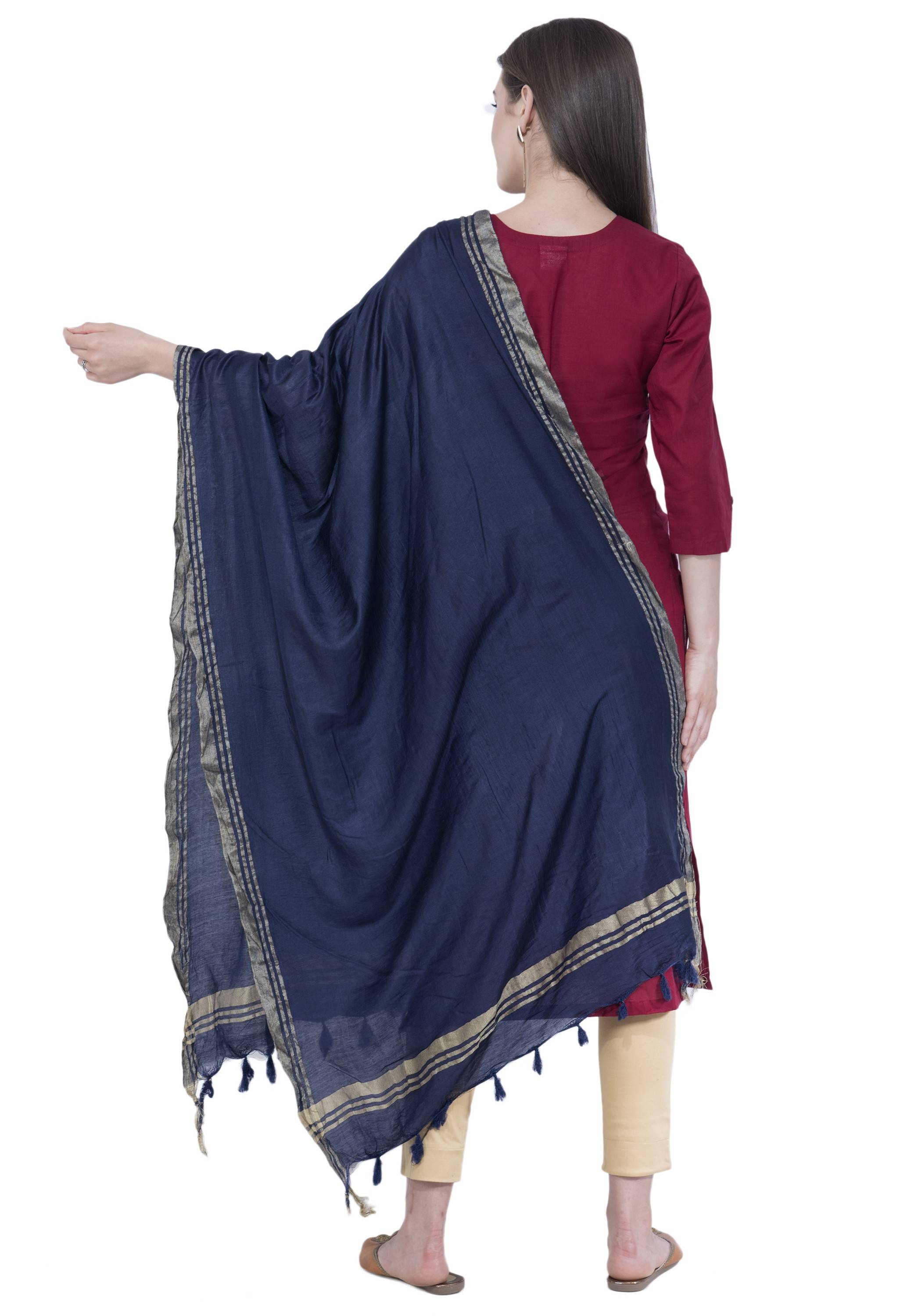 A R SILK Navy Blue Color Golden Border Dupattas and Chunnis