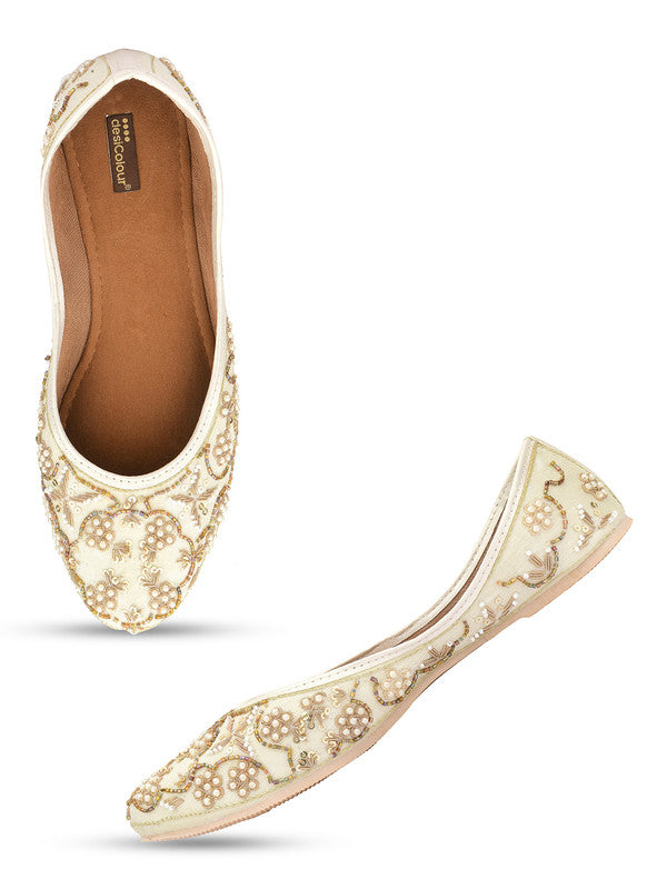 Women's Golden Hand Embroidered Indian Handcrafted Ethnic Comfort Footwear - Desi Colour